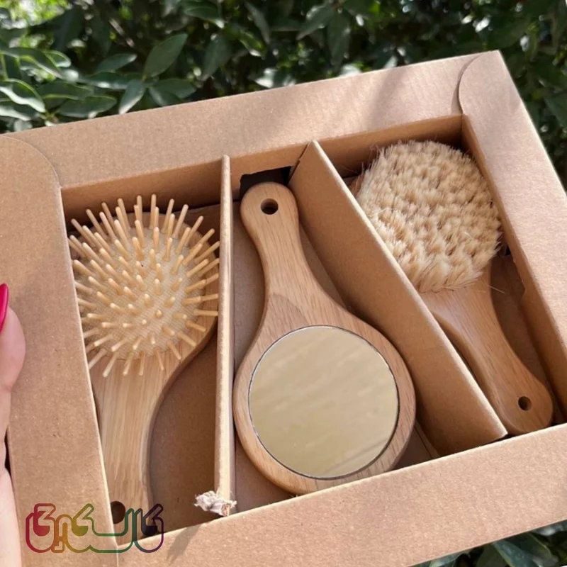 شانه و برس چوبی 3 عددی آینه دار چیکو 3