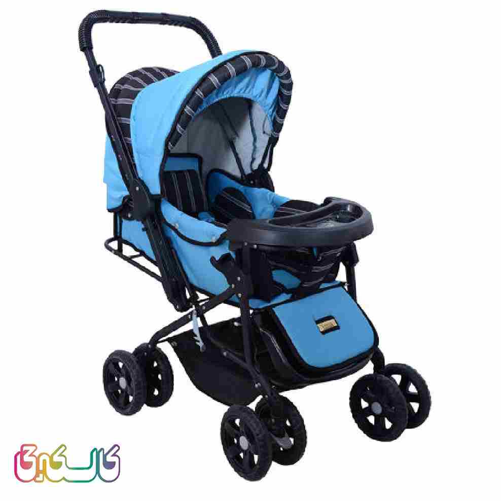 کالسکه مدل راه راه با سینی نوزاد
