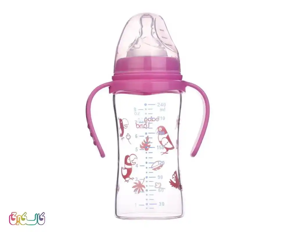 شیشه شیر  240میل دسته دار صورتی492