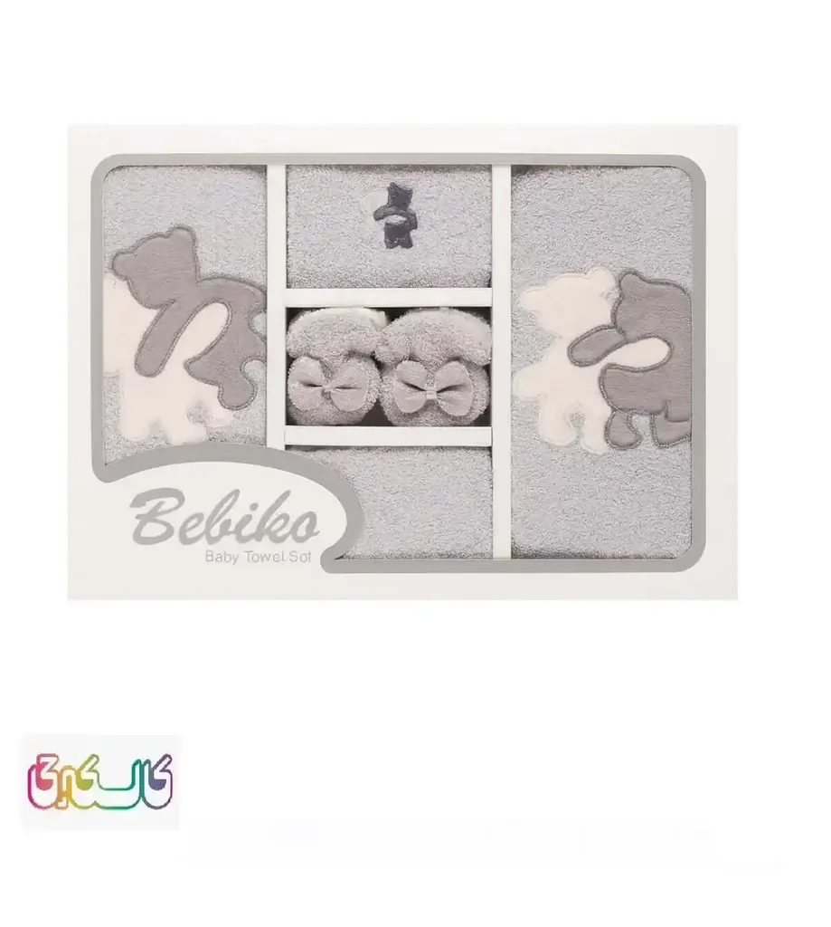 سرویس حوله 5 تکه جعبه ای بلیکا گلدوزی خرسی طوسی