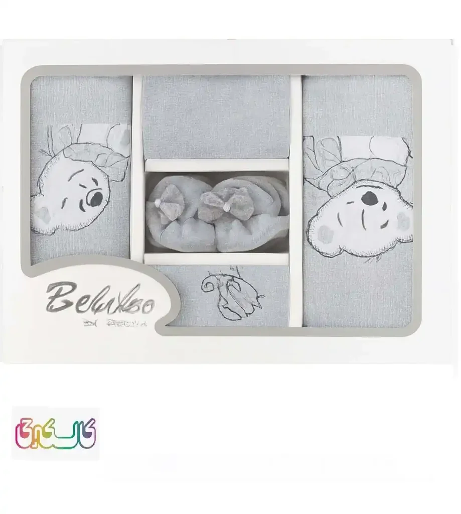 سرویس حوله 5 تکه جعبه ای بلیکا گلدوزی خرسی تکی طوسی