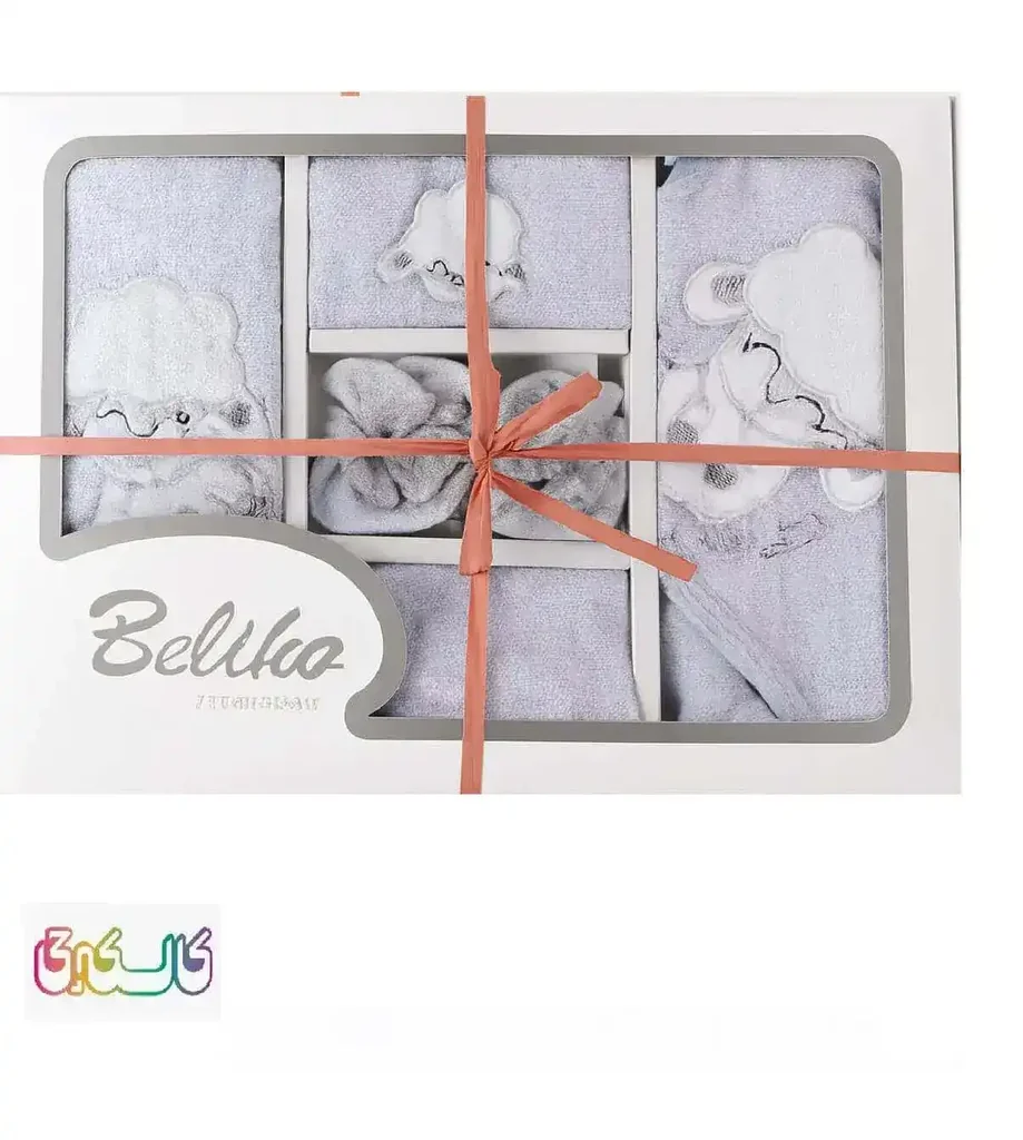 سرویس حوله 5 تکه جعبه ای بلیکا گلدوزی گوسفند طوسی