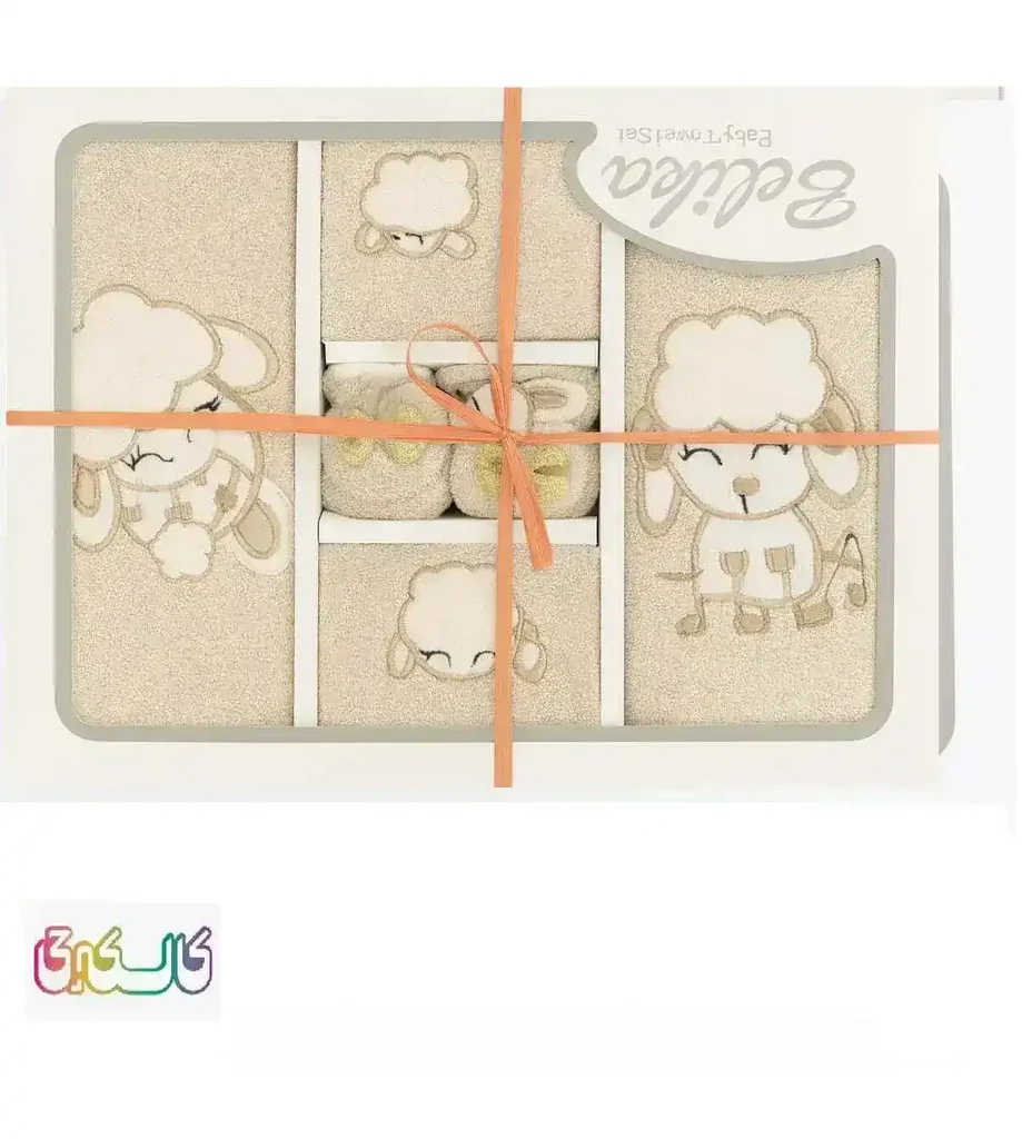 سرویس حوله 5 تکه جعبه ای بلیکا گلدوزی پوسفند قهوه ای