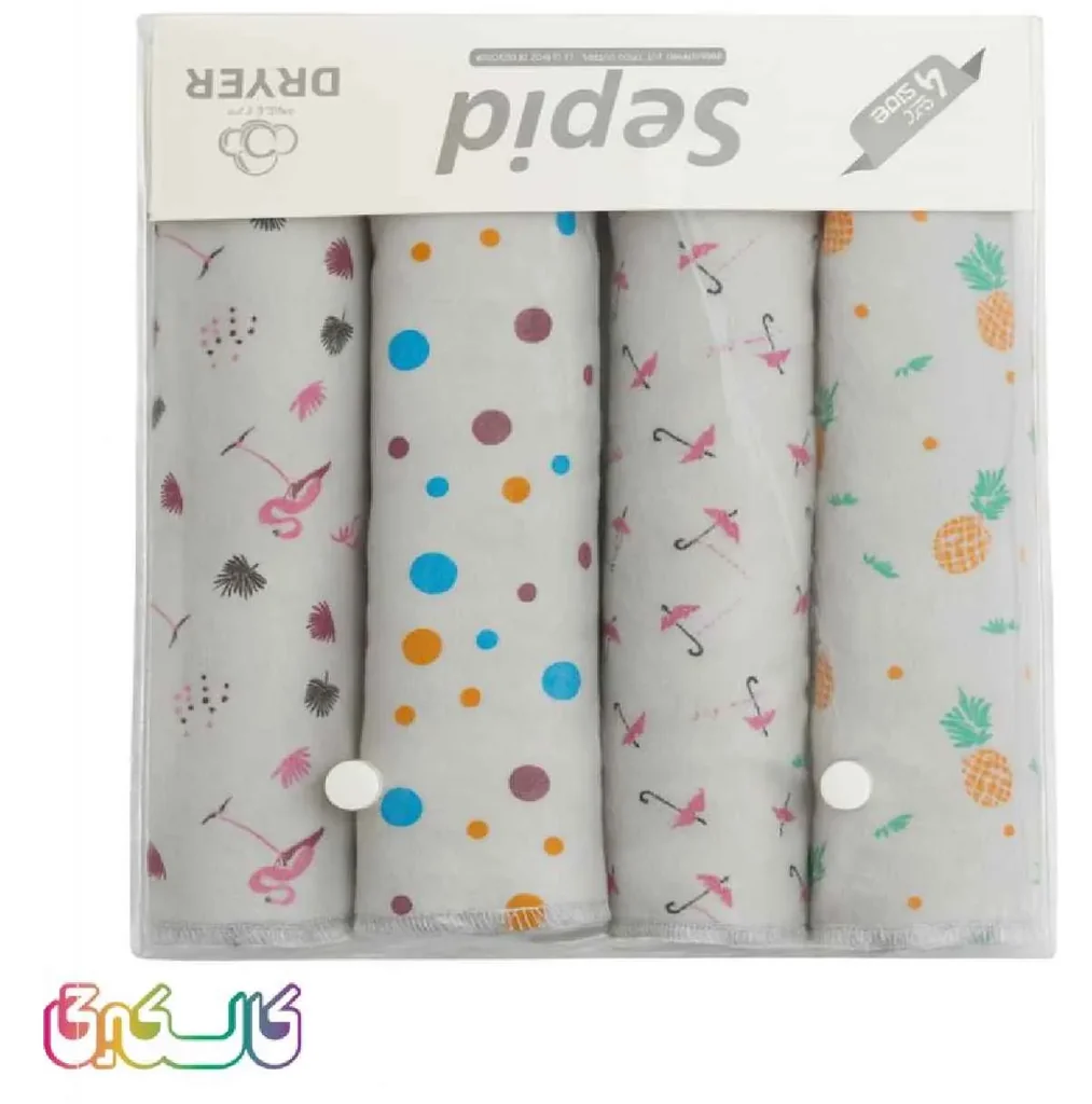 خشکن 4 عددی تمام چاپ سپید سفید فلامینگو