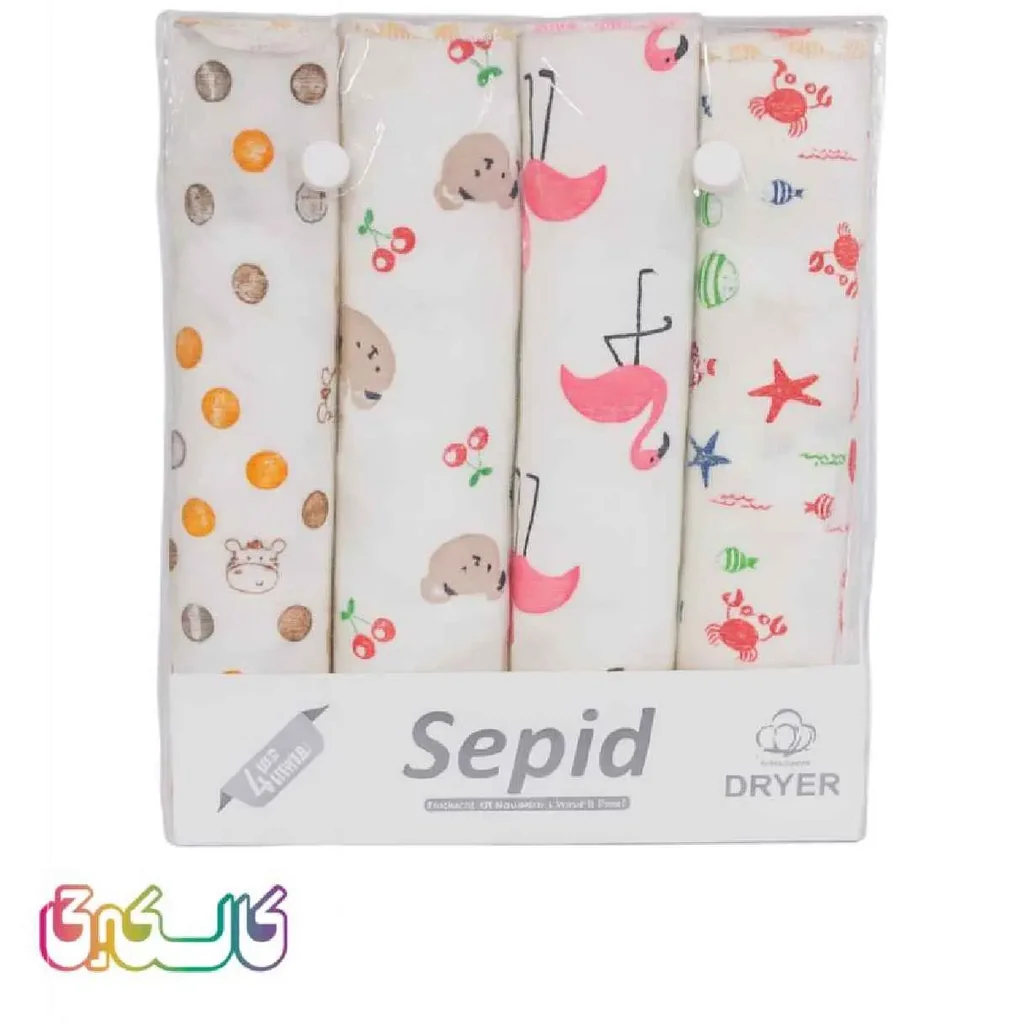 خشکن 4 عددی تمام چاپ سپید سفید صورتی و طرح دار