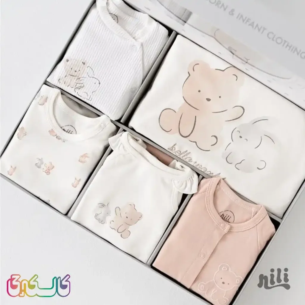 ست 13 تیکه لباس نوزاد نیلی طرح خرس و خرگوش