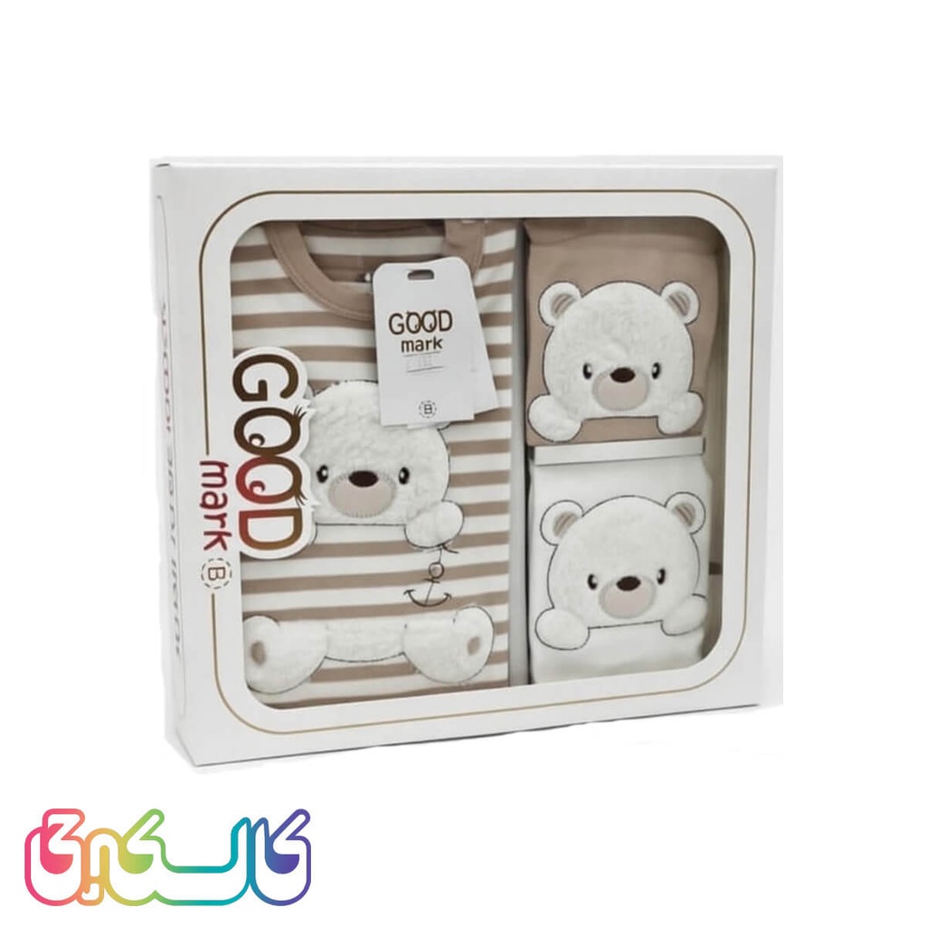 ست لباس نوزادی 5 تیکه گود مارک طرح خرس راه راه