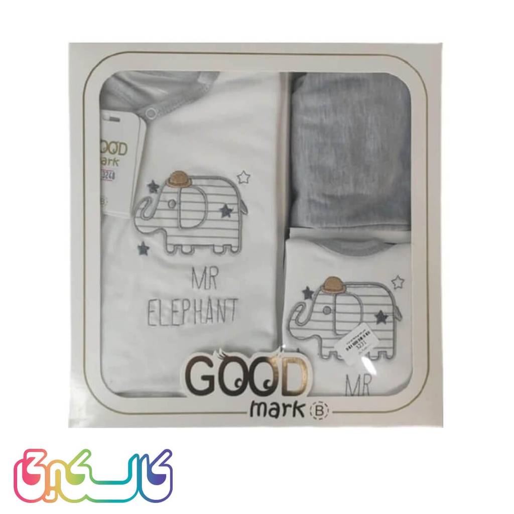 ست لباس نوزادی 5 تیکه گود مارک طرح فیل طوسی