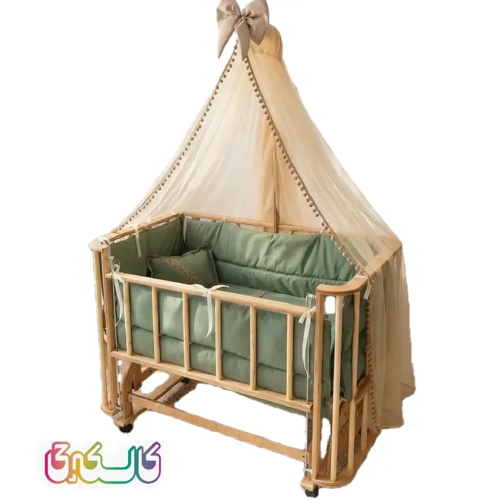 گهواره چوبی رهام رنگ سبز