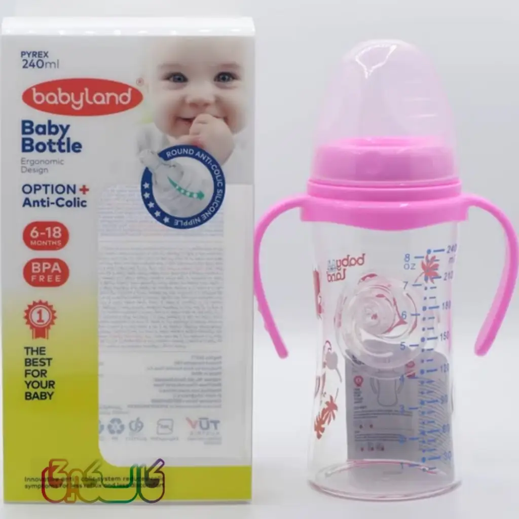 شیشه شیر پیرکس دسته دار بیبی لند