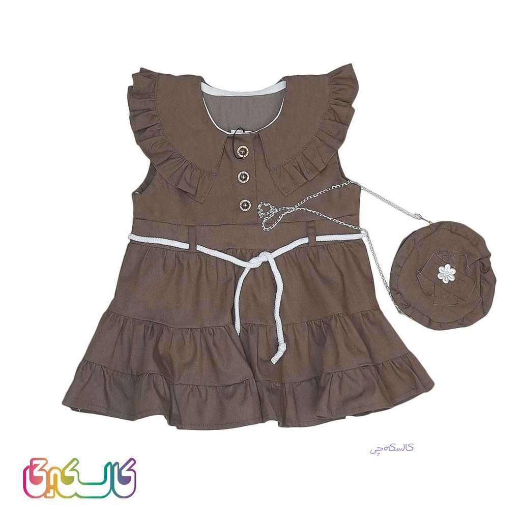 پیراهن چین دار دخترانه به همراه کیف پارچه ای