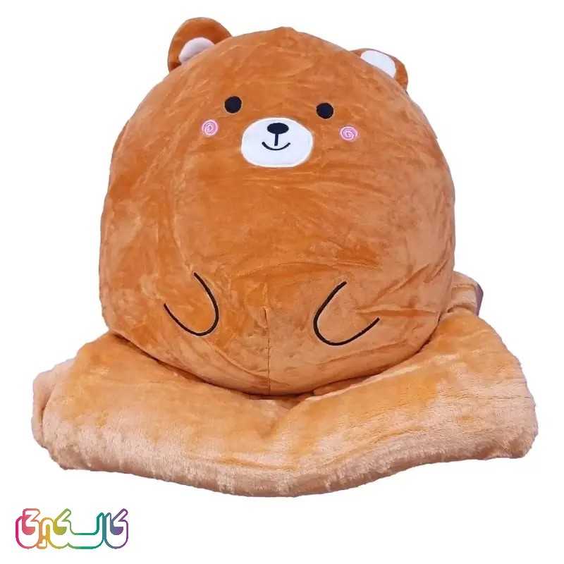عروسک طرح خرس بالشتی ارتفاع 45 سانتی متر به همراه پتو