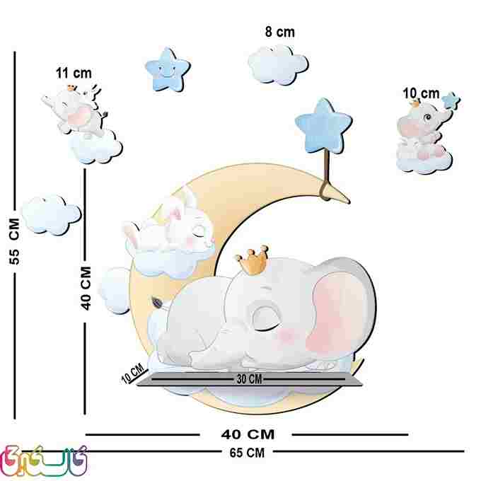 شلف دیواری اتاق کودک باروچین مدل فیل و ابر