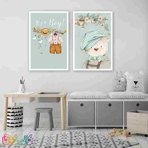 تابلو کودک و نوزاد مدل نقاشی خرس و اکسسوری