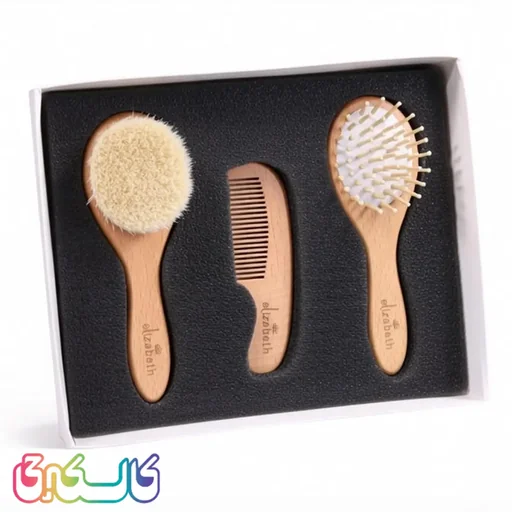 ست شانه و برس چوبی نوزاد الیزابت ۳ تکه گرد
