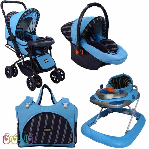 ست کالسکه و کریر مدل راه راه با کریر و ساک لوازم