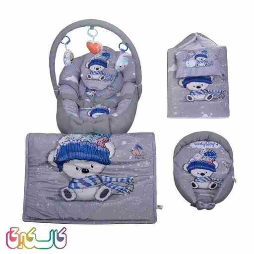 سرویس خواب 6 تکه کودک طرح خرس و برف به همراه تشک بازی